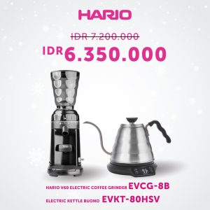 Bundling Hario Electric Kettle dan Hario V60 Grinder Electric (EVKB-80E-HSV, EVCG-8B)